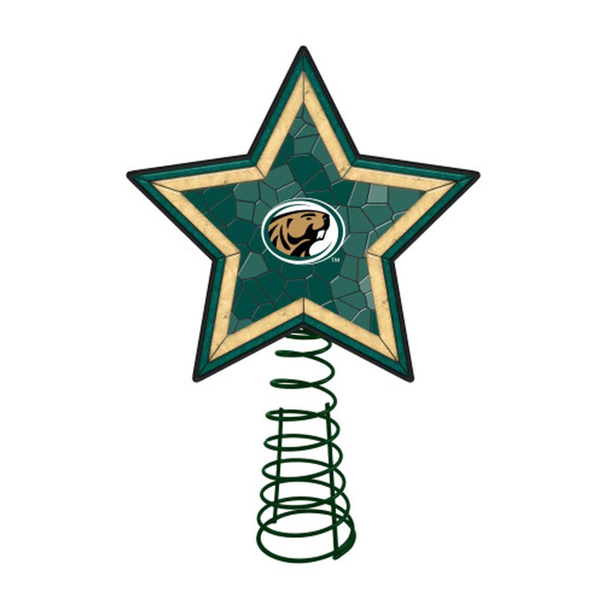 10″ Lighted Green and Gold Mosaic Style Star NCAA Bemidji State Beavers Christmas Tree Topper