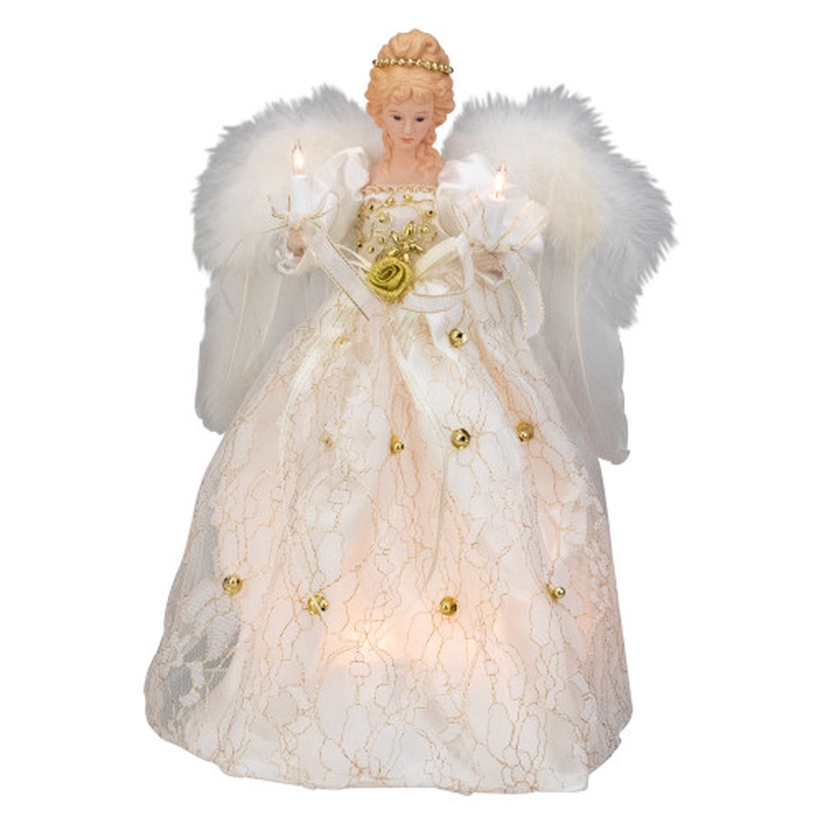 12″ Ivory and Gold Floral Angel Christmas Tree Topper