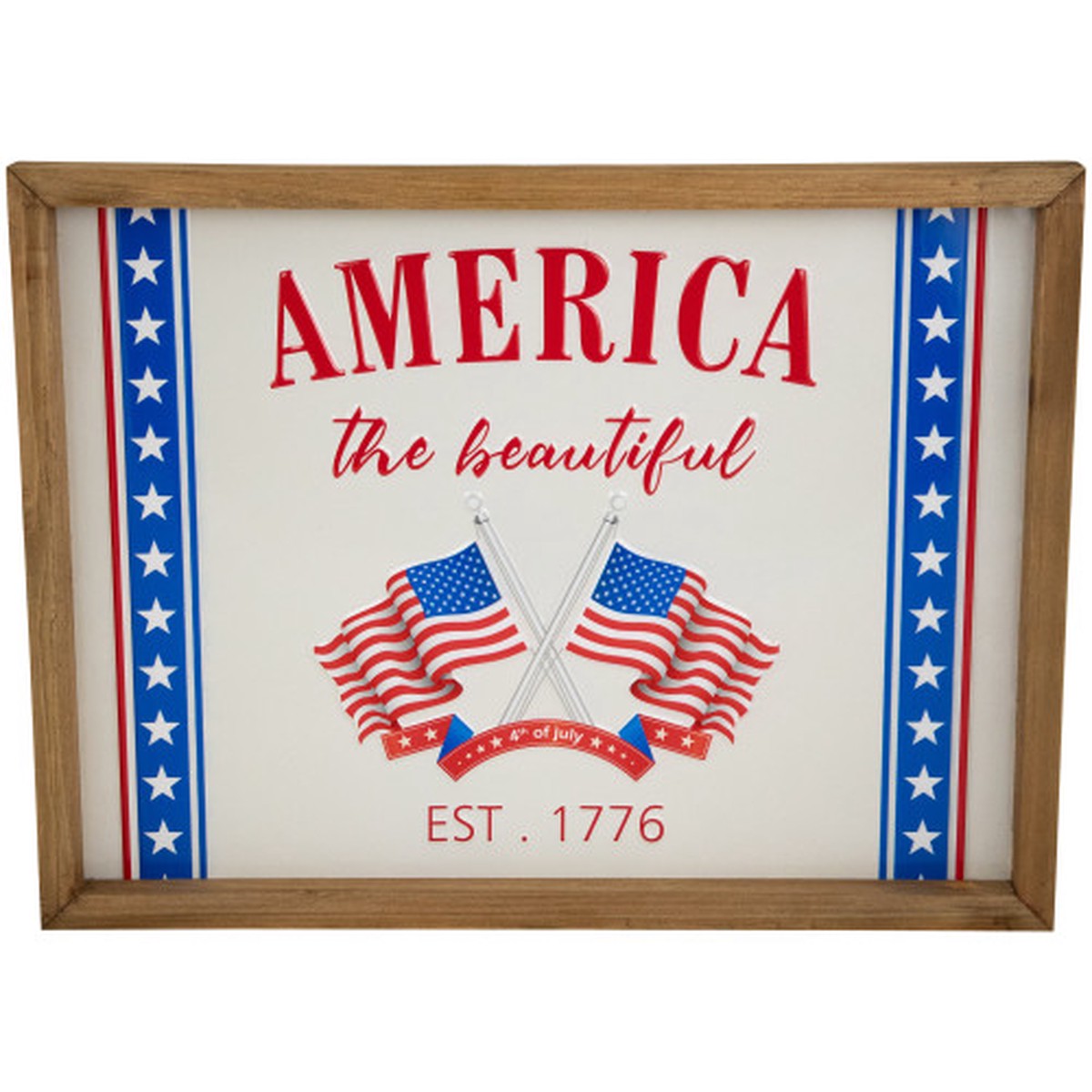 15.75″ Fourth of July America the Beautiful with Flags Framed Patriotic Wall Sign