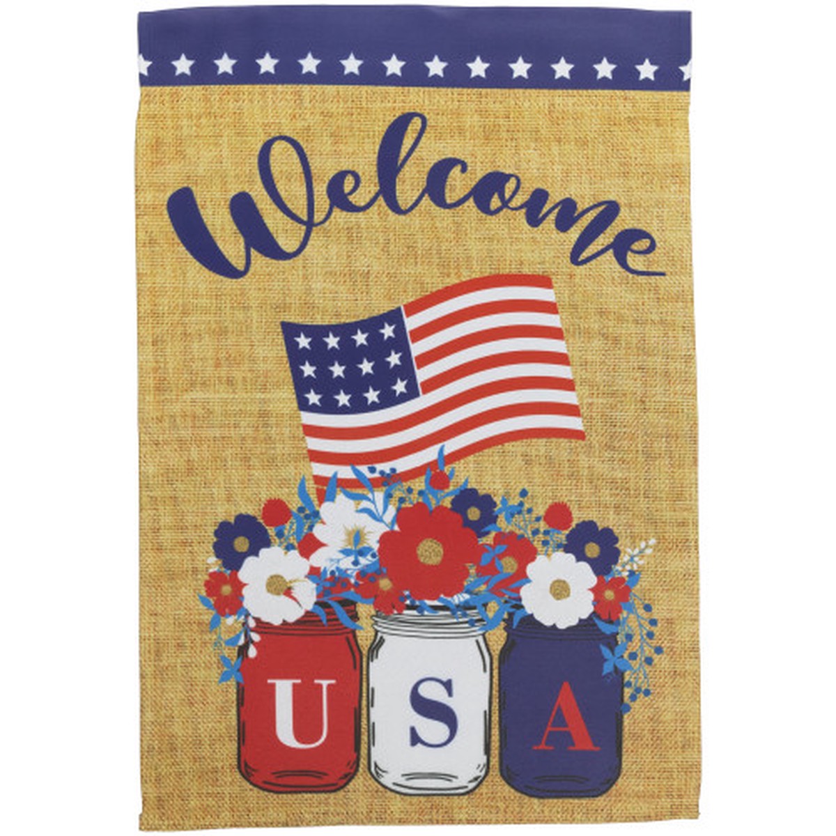 18″ x 12.5″ USA Mason Jar Floral Bouquets “Welcome” Patriotic Outdoor Garden Flag
