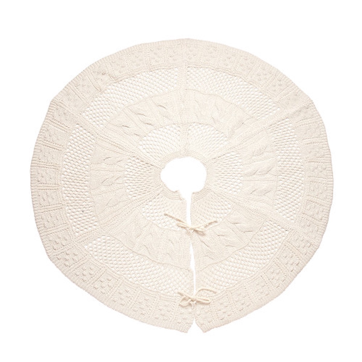 50" White Knitted Boho Christmas Tree Skirt