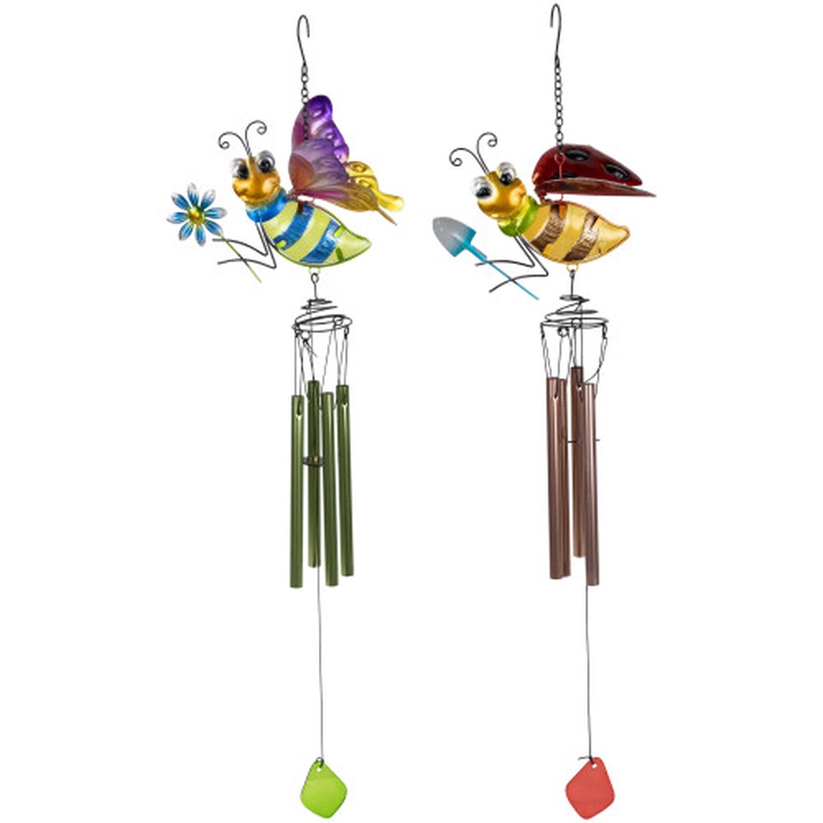 Pink and Green Bees Outdoor Garden Windchimes – 30″ – Set of 2