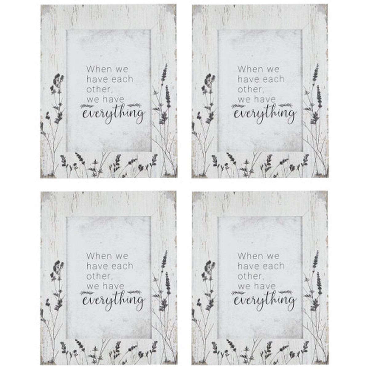 Weathered Floral Picture Frames – for 5″ x 7″ Photos – White – Set of 4