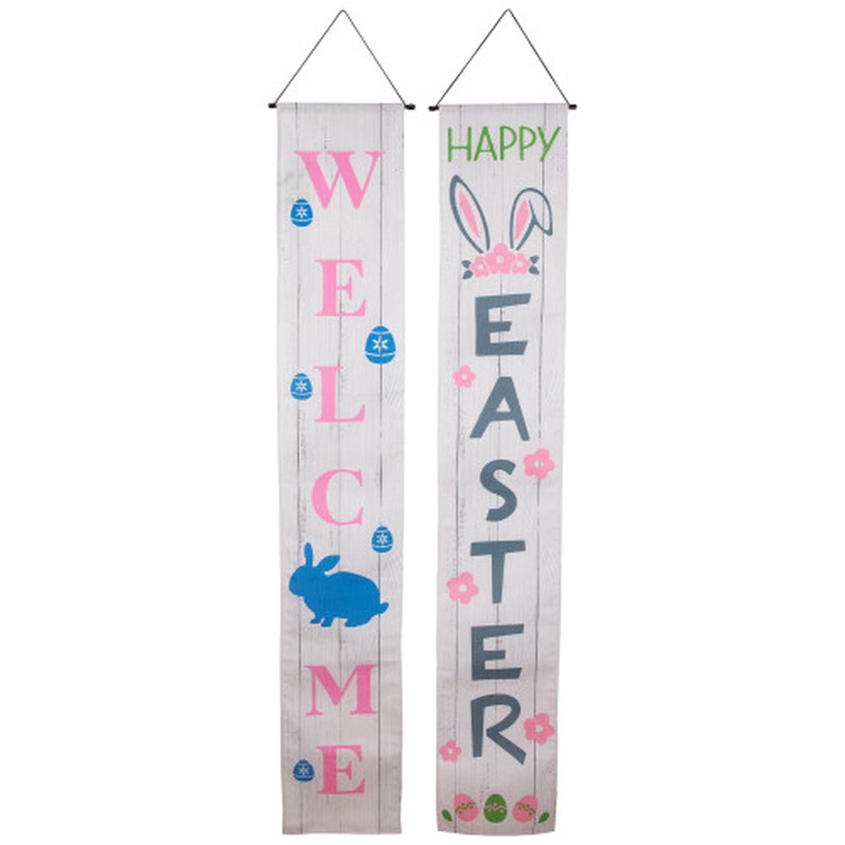 Welcome and Happy Easter Outdoor Hanging Door Banners – 71″ – Set of 2