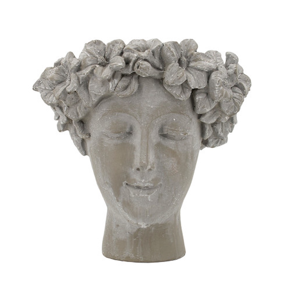 Woman Statue with Floral Crown Cement Planter – 13″