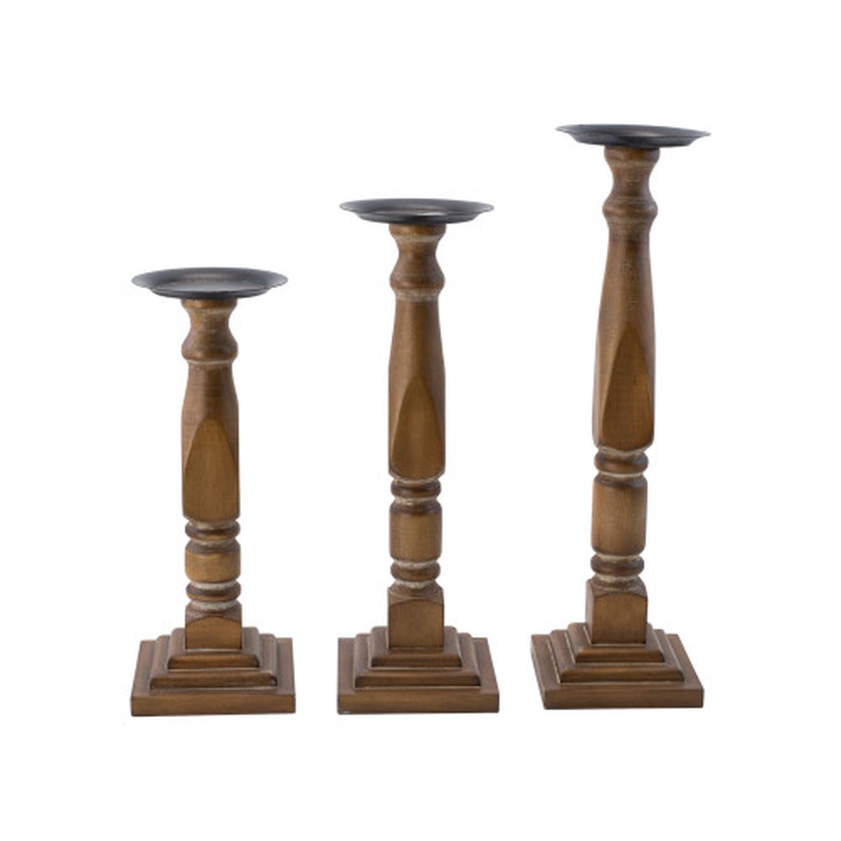Wooden Spindle Pillar Candle Holders – 19.5″ – Brown – Set of 3