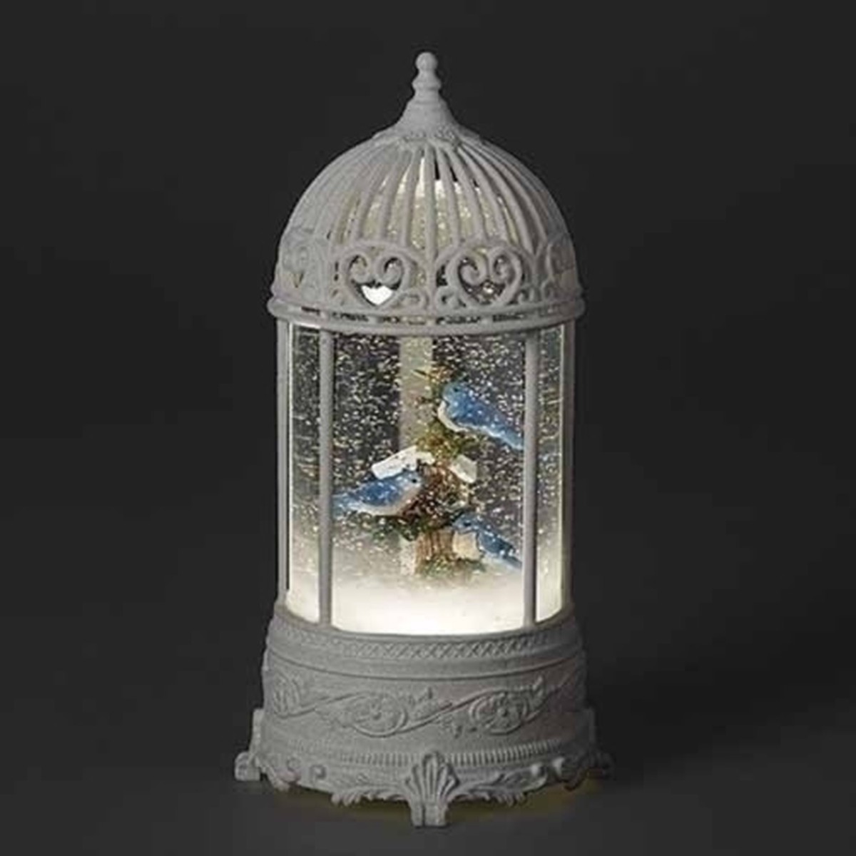 10.5″ Silver and Blue LED Swirl Bird Cage Christmas Tabletop Decor