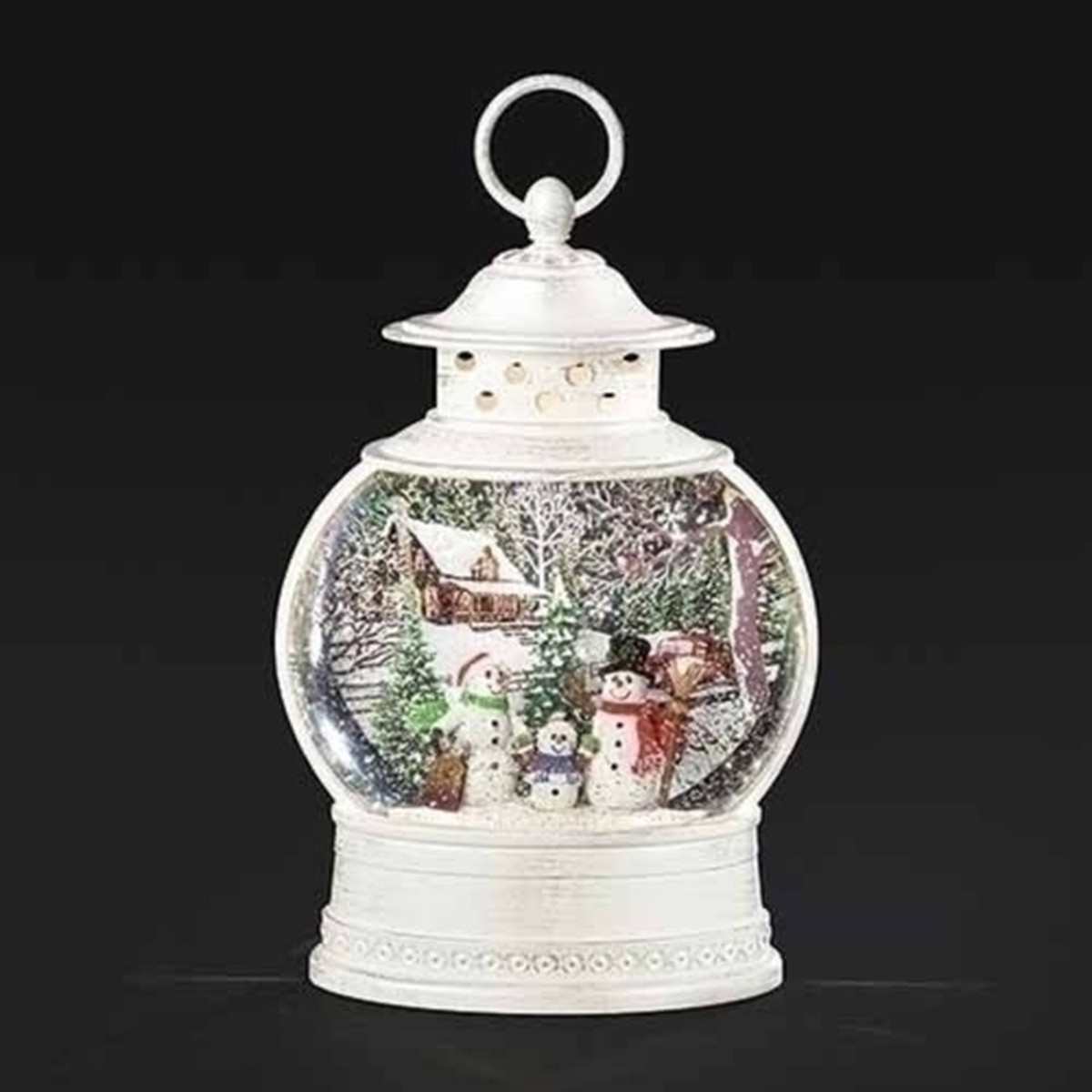 10″ White and Green LED Swirl Snowman Lantern Christmas Tabletop Decor
