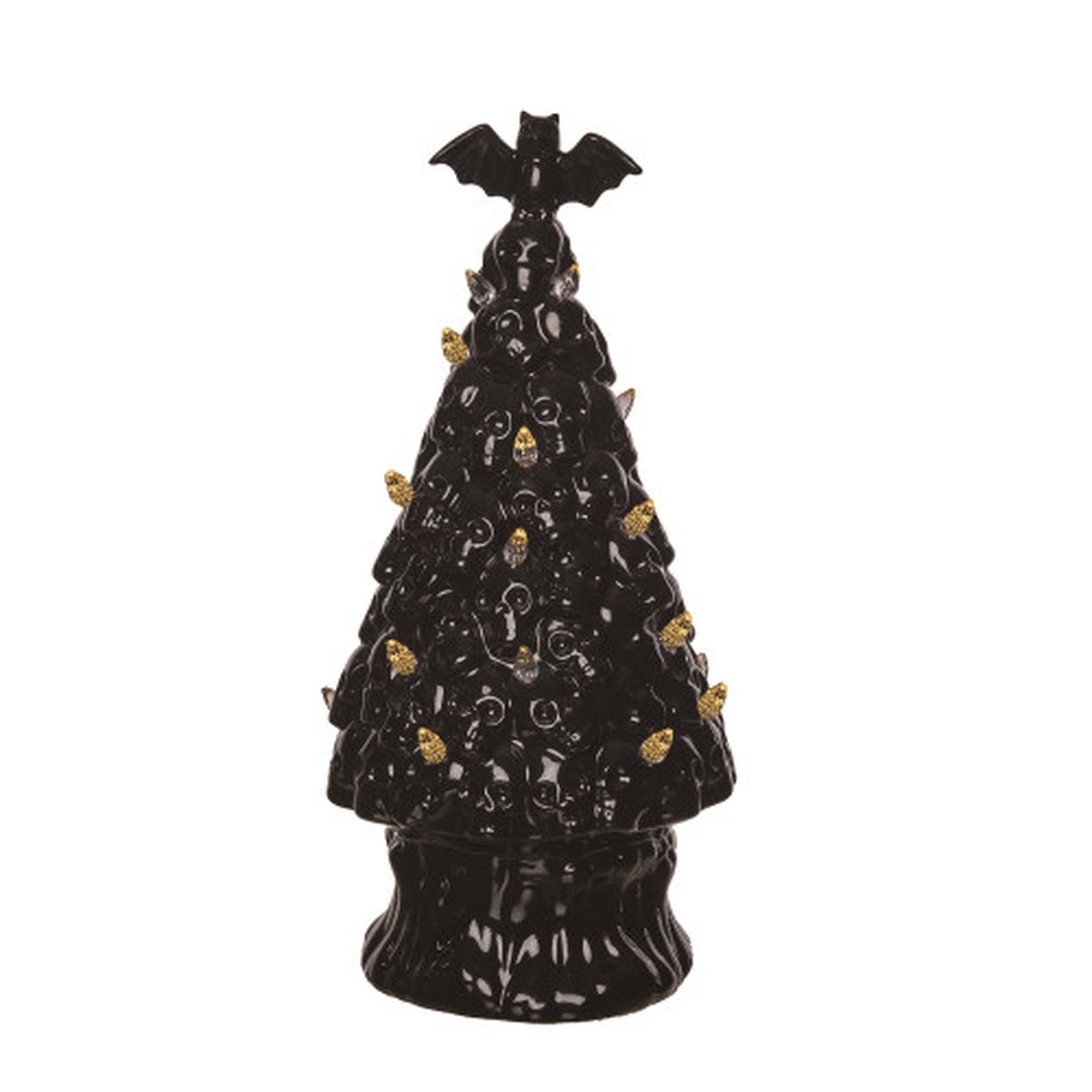 14.5″ Pre-Lit Black Halloween Tree with Bat Topper