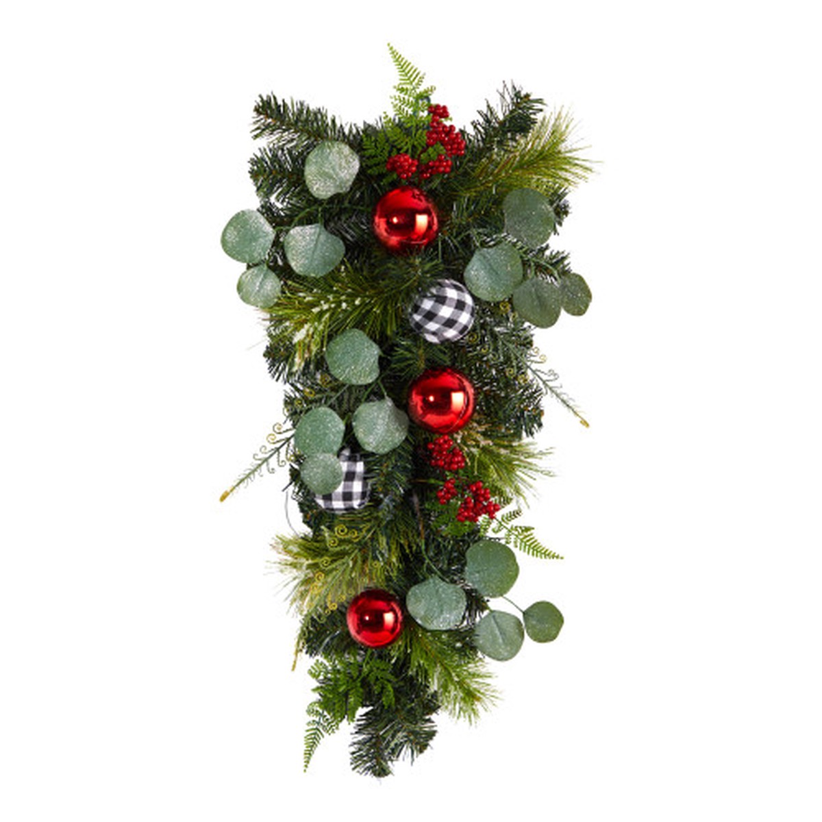 26 Berries and Ornament Artificial Christmas Teardrop Swag, Unlit
