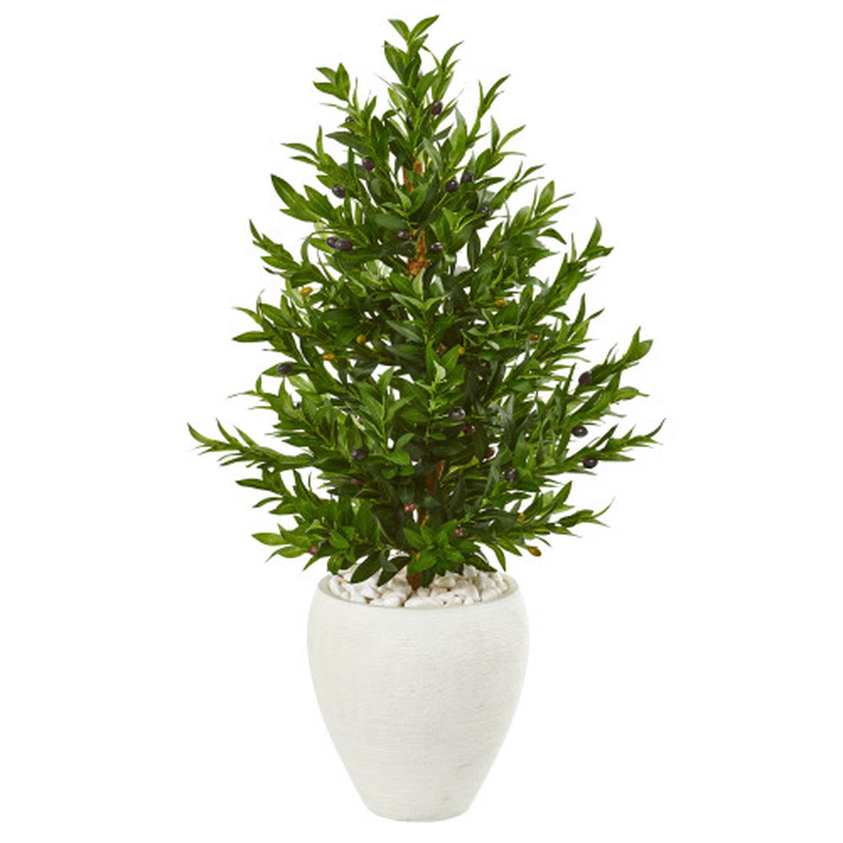 3.5′ Artificial Olive Tree Cone Topiary in White Planter