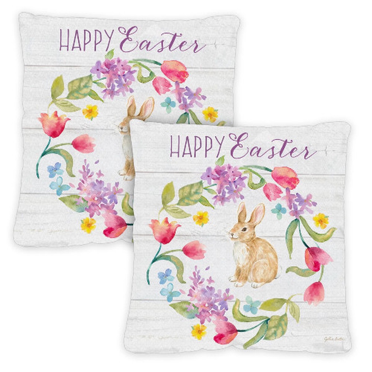 “Happy Easter” Bunny Wreath Outdoor Patio Throw Pillow Covers 18″