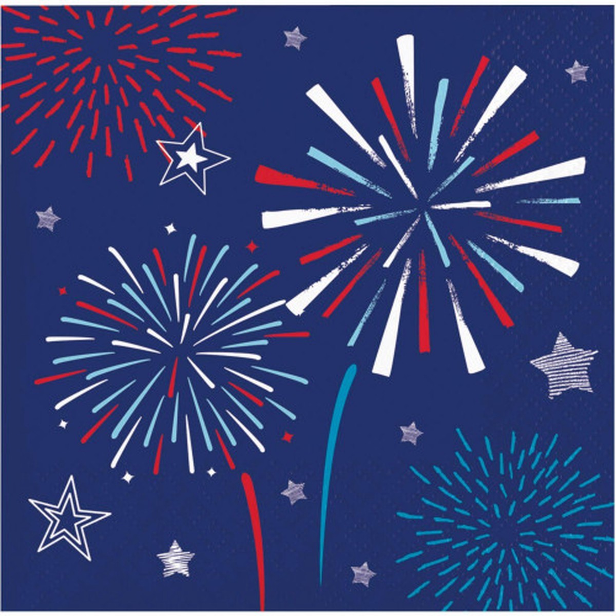 Patriotic Fireworks 2 Ply Beverage Napkins – 5″ – Blue and Red – Club Pack of 192