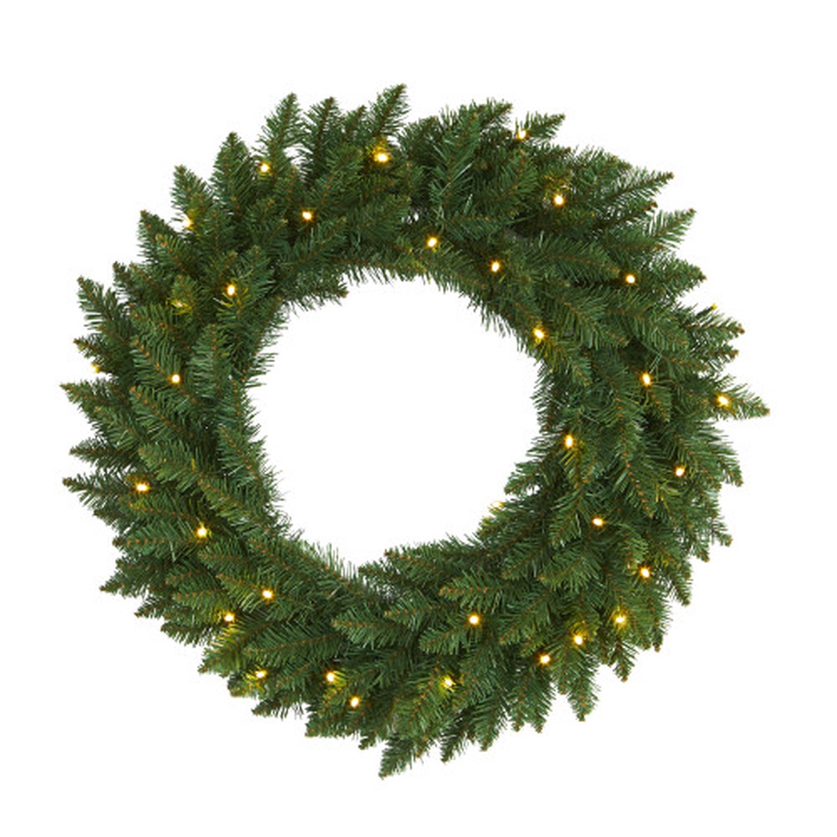 Pre-Lit Green Valley Pine Artificial Christmas Wreath – 24-Inch, Clear LED Lights