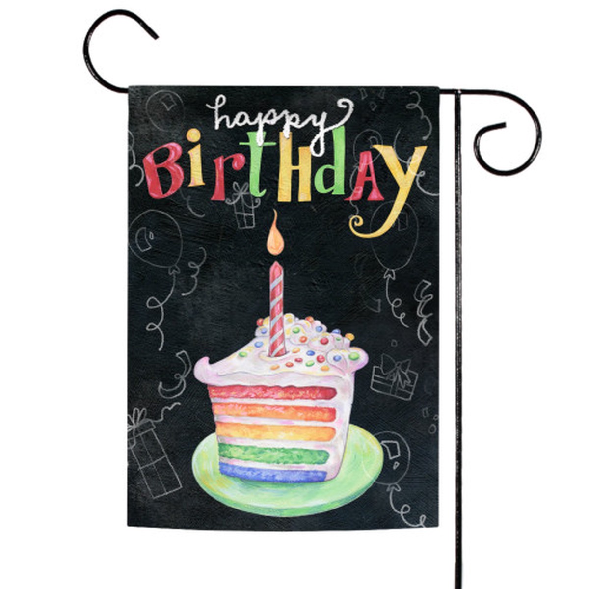Rainbow Cake Slice “Happy Birthday” Outdoor Garden Flag – 18″ x 12.5″