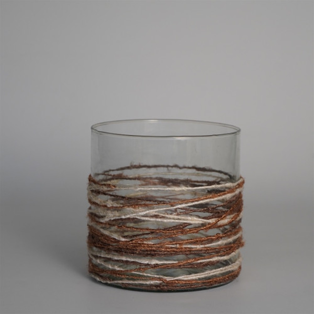 Woven Textured Glass Pillar Candle Holder – 6″ – Brown and White