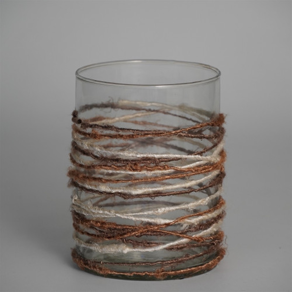 Woven Textured Glass Votive Candle Holder – 5″ – Brown and White