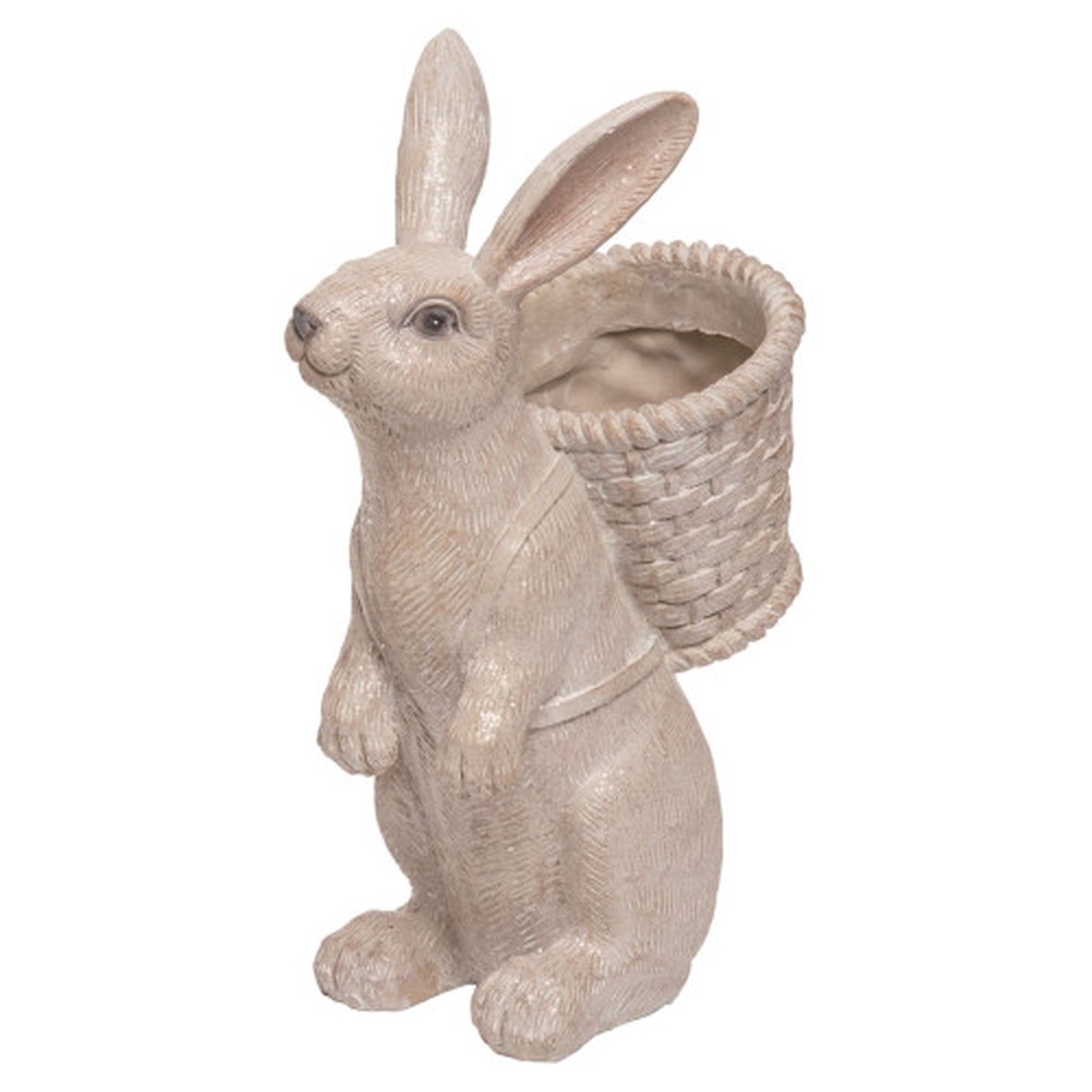 10″ Beige Easter Sitting Bunny Statuette with Basket Planter