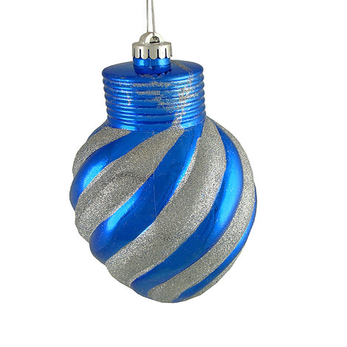 11″ Blue and Silver Glitter Stripe Shatterproof Light Bulb Christmas Ornament