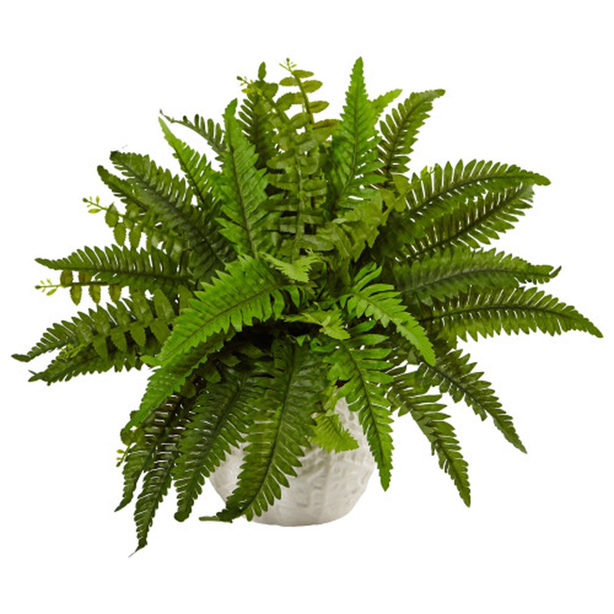 14″ Artificial Boston Fern with White Planter
