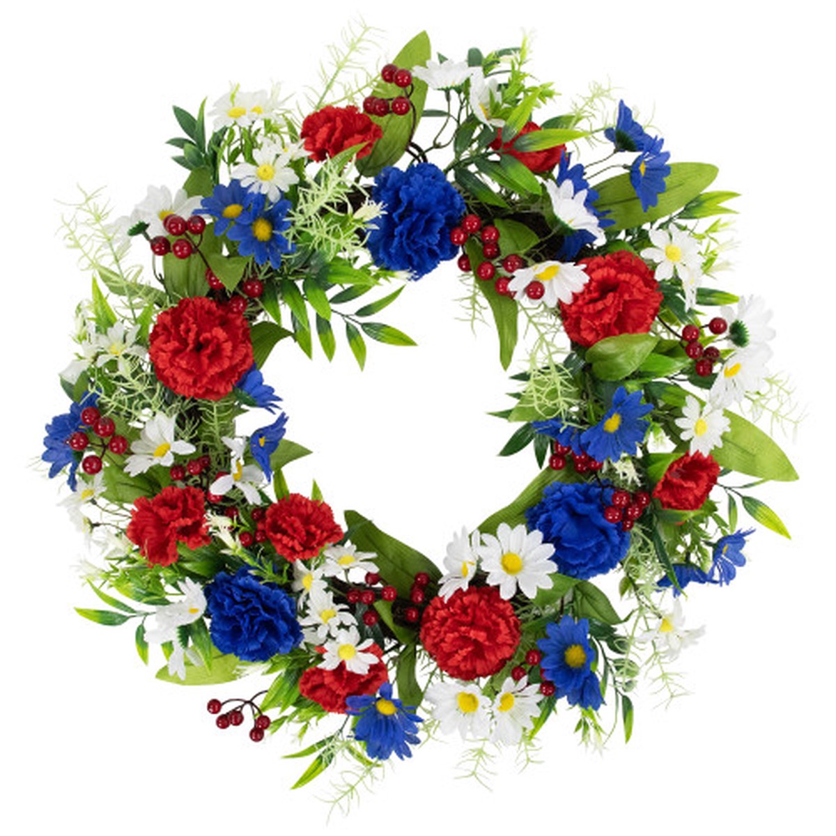 20″ Patriotic Daisies and Carnations 4th of July Wreath – Red, White and Blue