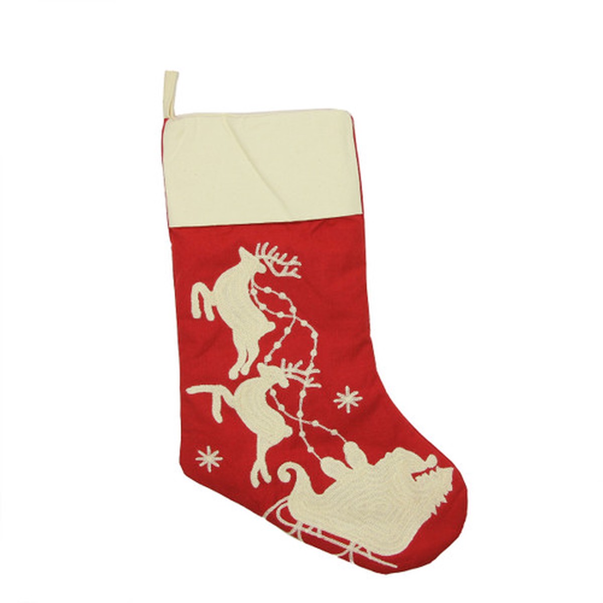 20" Red and Off White Santa with his Sleigh and Reindeer Christmas Stocking