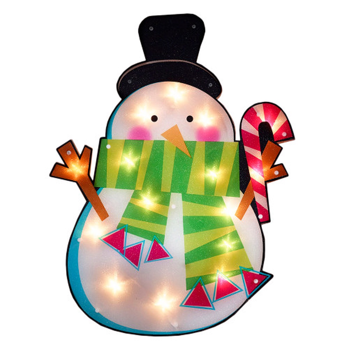 23.75" Lighted Shimmering Snowman with Candy Cane Christmas Window Silhouette Decoration