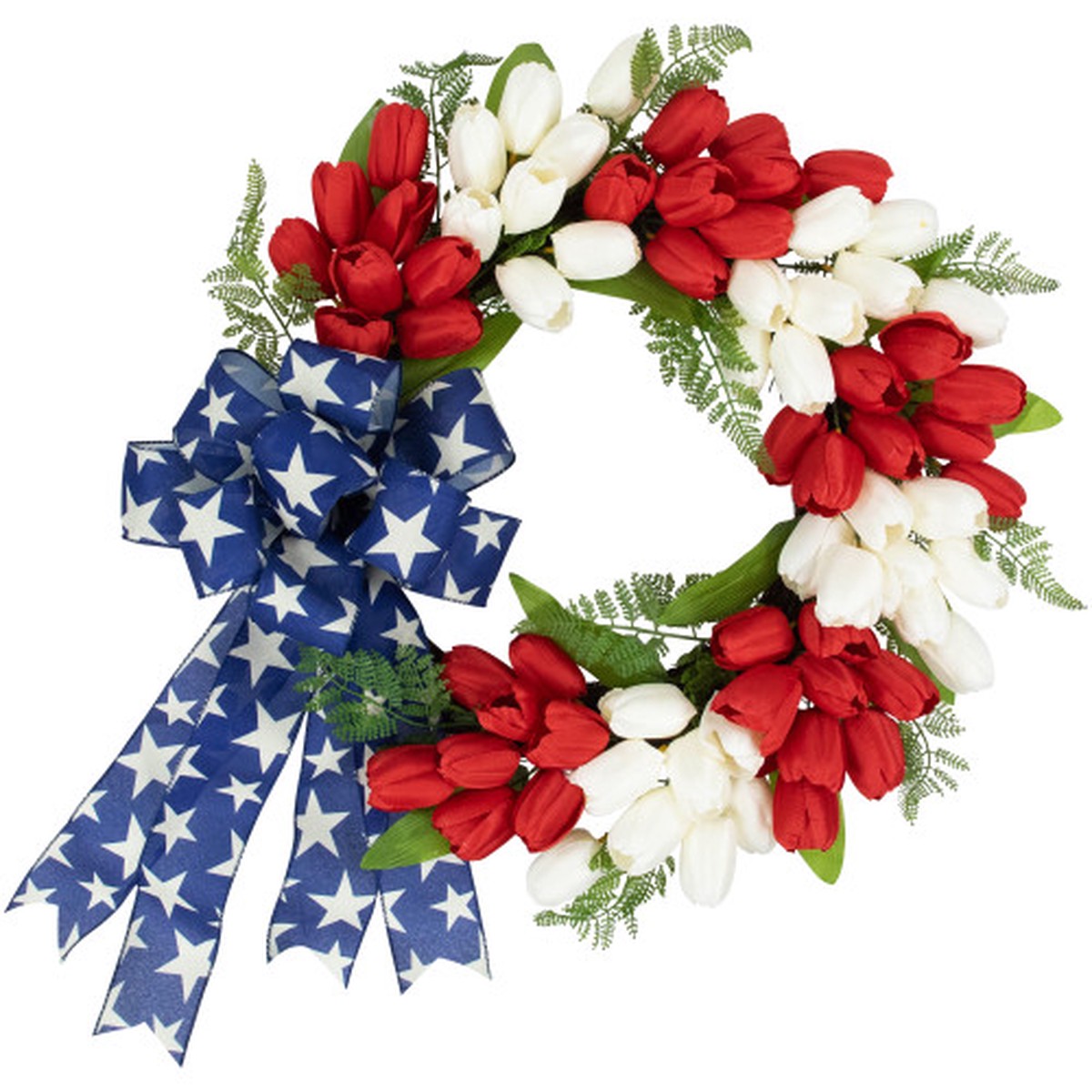 24″ Tulip Flowers Patriotic Wreath with Star Bow