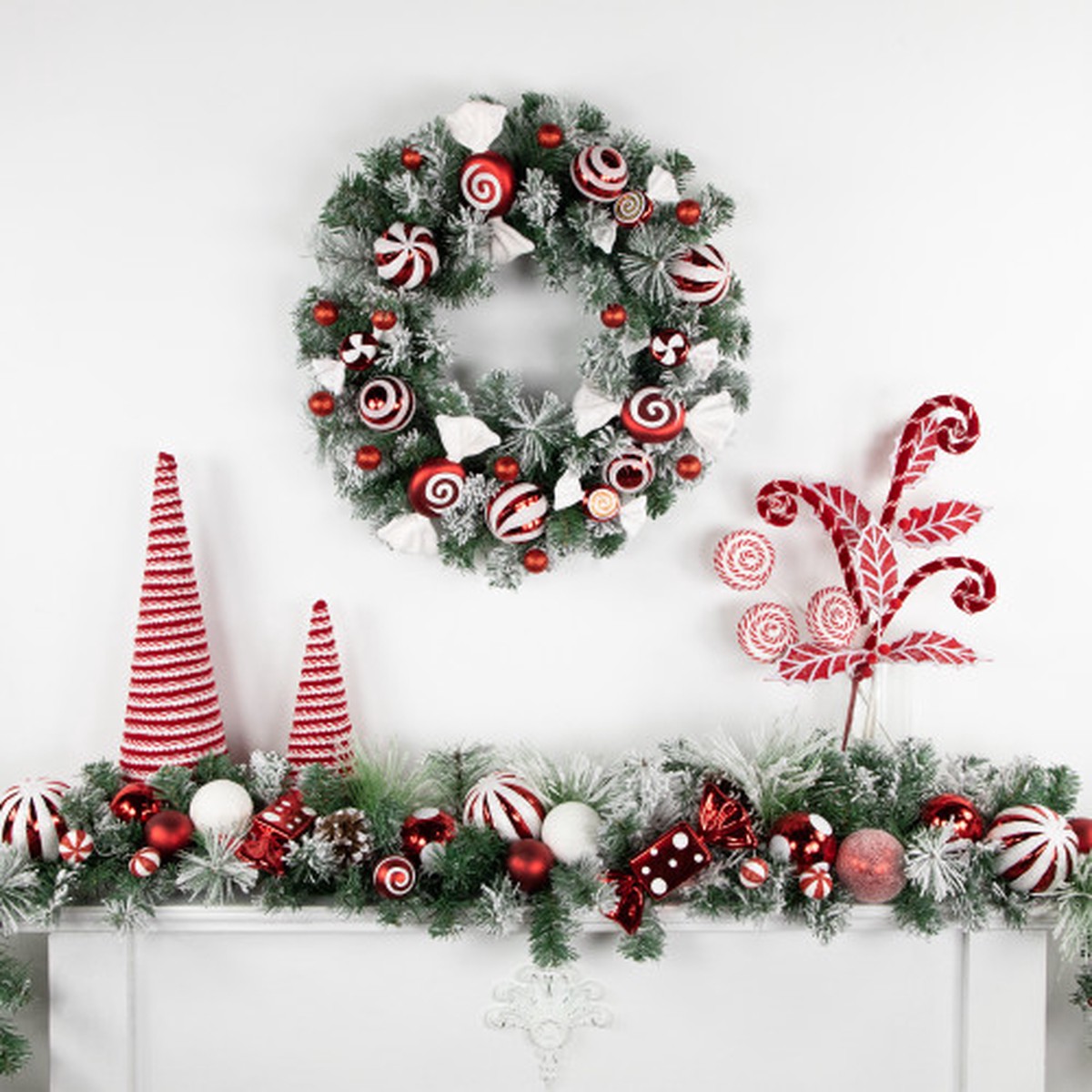 6' Flocked Pine Artificial Christmas Garland with Candy Ornaments and Pinecones