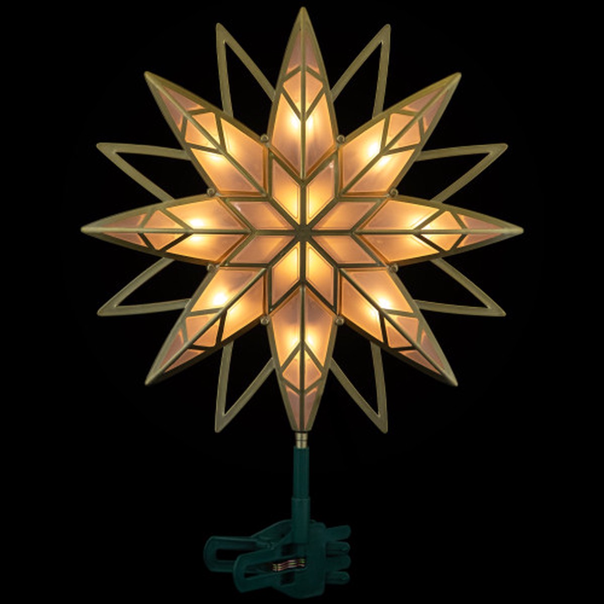 Lighted Geometric Frosted Star Christmas Tree Topper – 12.5″ – Gold