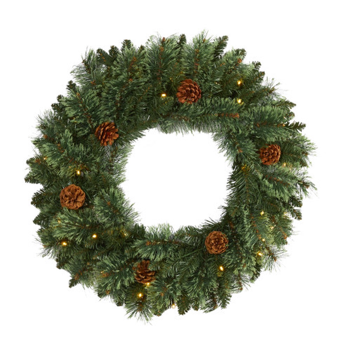 Pre-Lit White Mountain Pine Artificial Christmas Wreath, 24-Inch, Clear LEDs