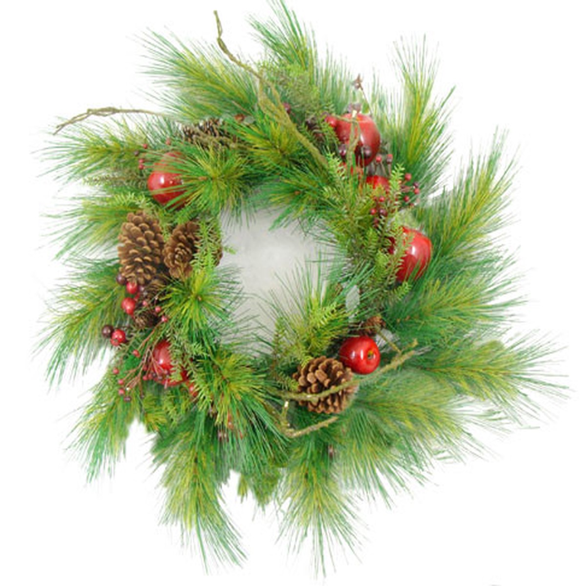 Red and Green Pine Cones and Berries Artificial Christmas Wreath – 24 Inch, Unlit