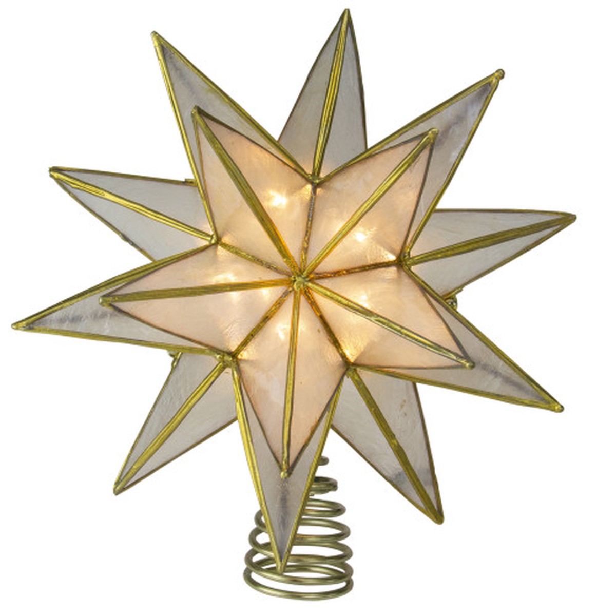10″ Lighted Gold and Clear Capiz Star Christmas Tree Topper – Clear Lights