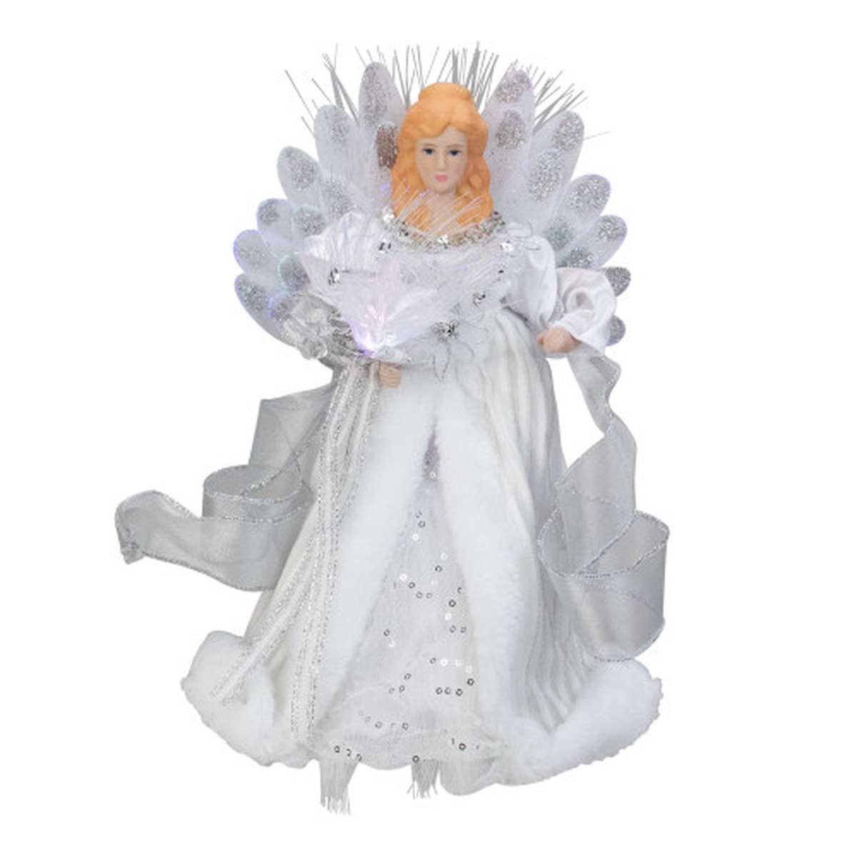 12″ Silver and White LED Lighted Fiber Optic Angel Christmas Tree Topper