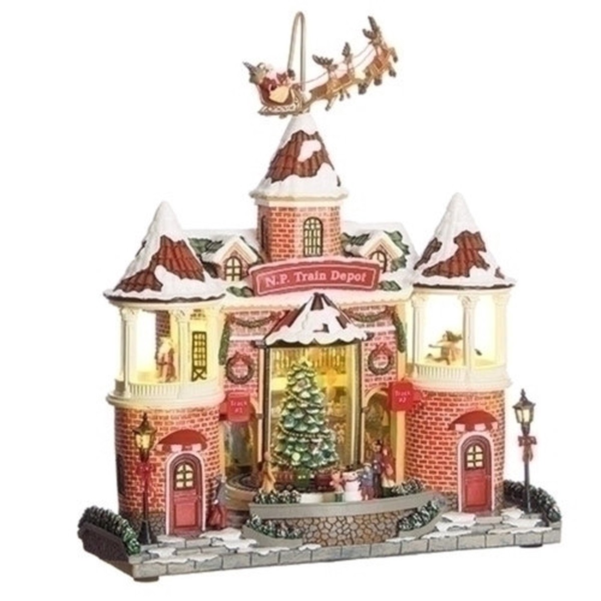 14.25″ LED Lighted and Musical Train Depot Christmas Village Building