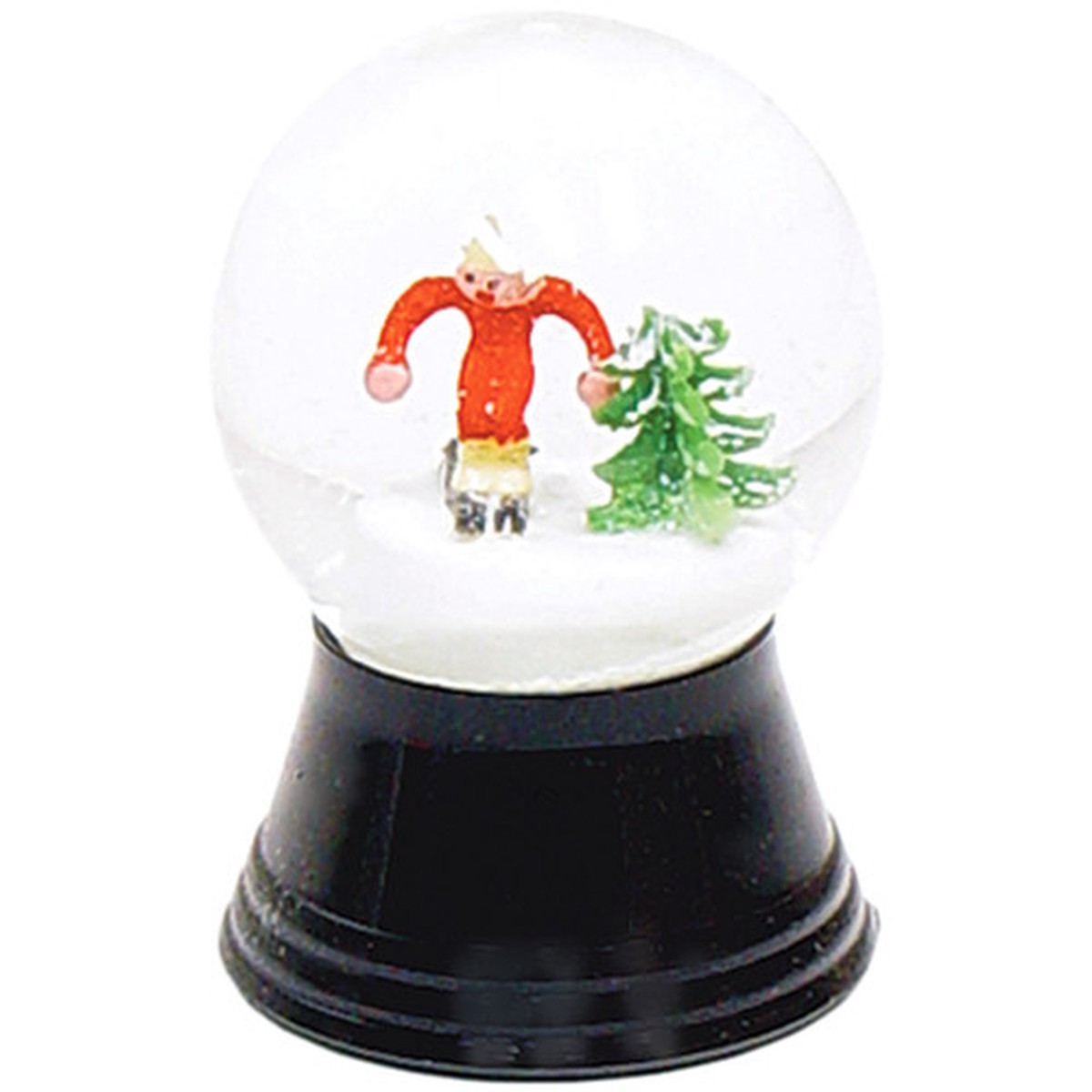 2.5″ Black and Red Perzy Snow Globe Small Skier Decoration