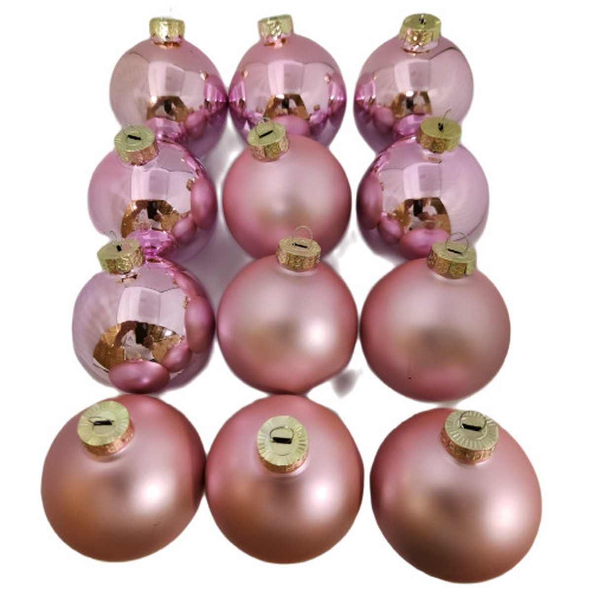 2-Finish Glass Christmas Ball Ornaments – 2.75″ (70mm) – Pink – 12ct