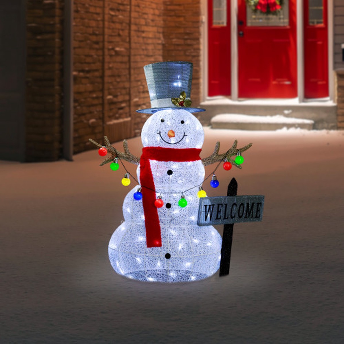 3D Lighted “Welcome” Snowman Outdoor Christmas Decoration – 48″ – Warm White LED
