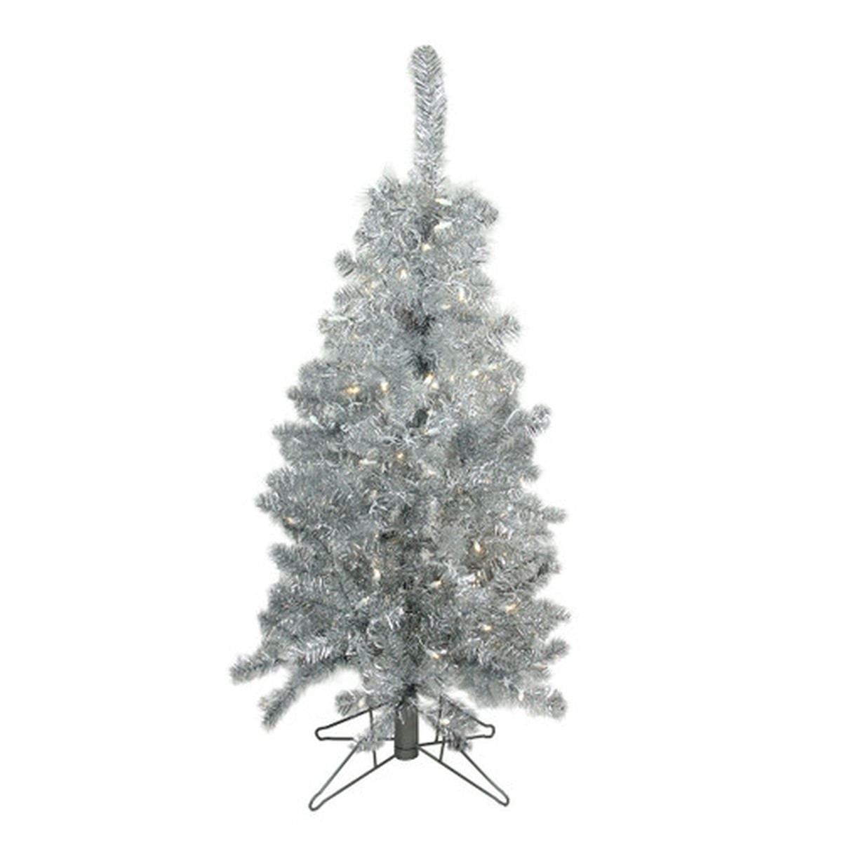 4′ Pre-Lit Medium Silver Tinsel Artificial Christmas Tree – Clear Lights