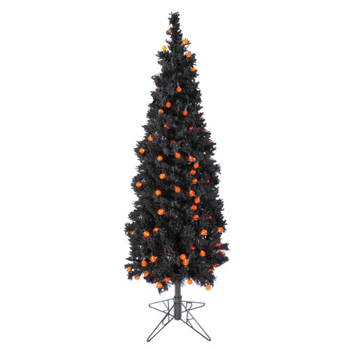 6.5′ Pre-Lit Pencil Flocked Pine Artificial Christmas Tree – Orange LED Lights