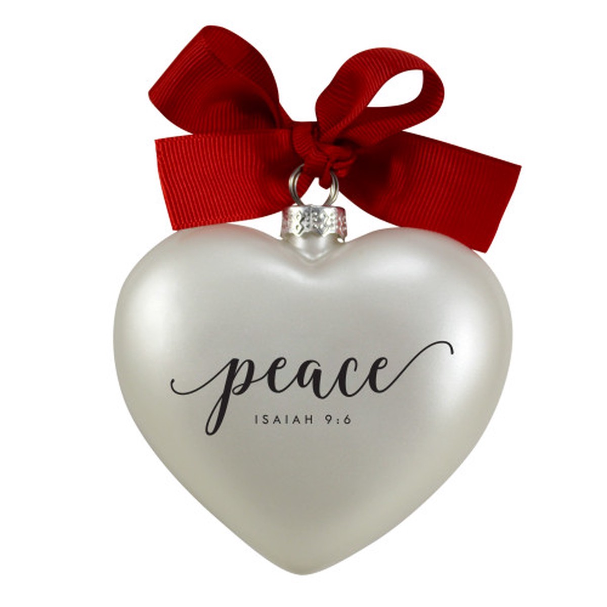 Heart Shaped Peace Christmas Ornament – 3.5″ – White and Red