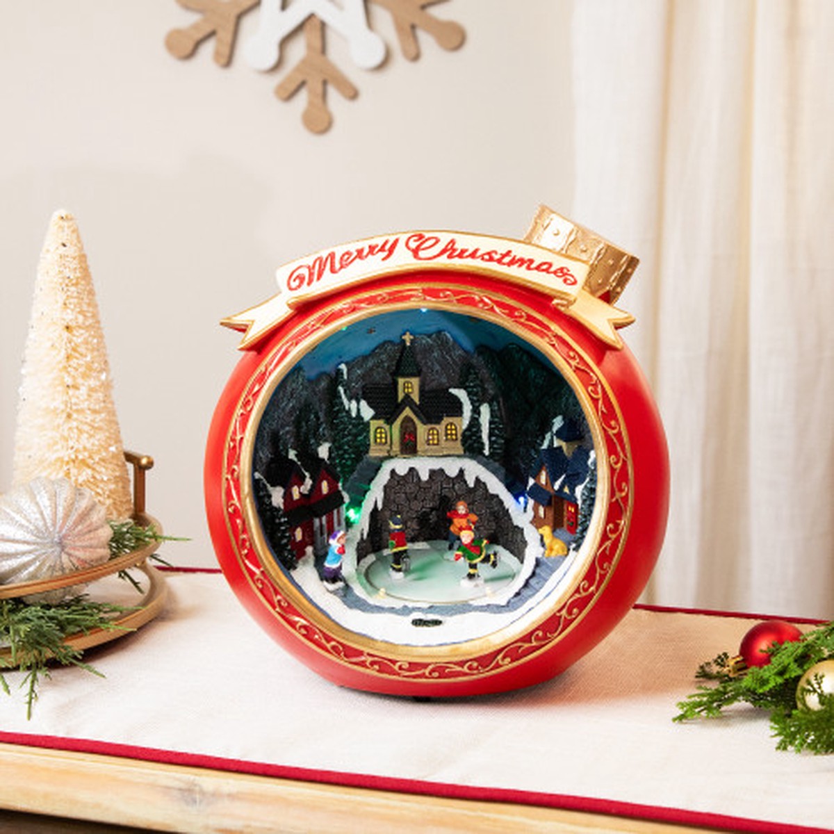 LED Lighted and Musical Christmas Village Scene in Ornament – 10.75″