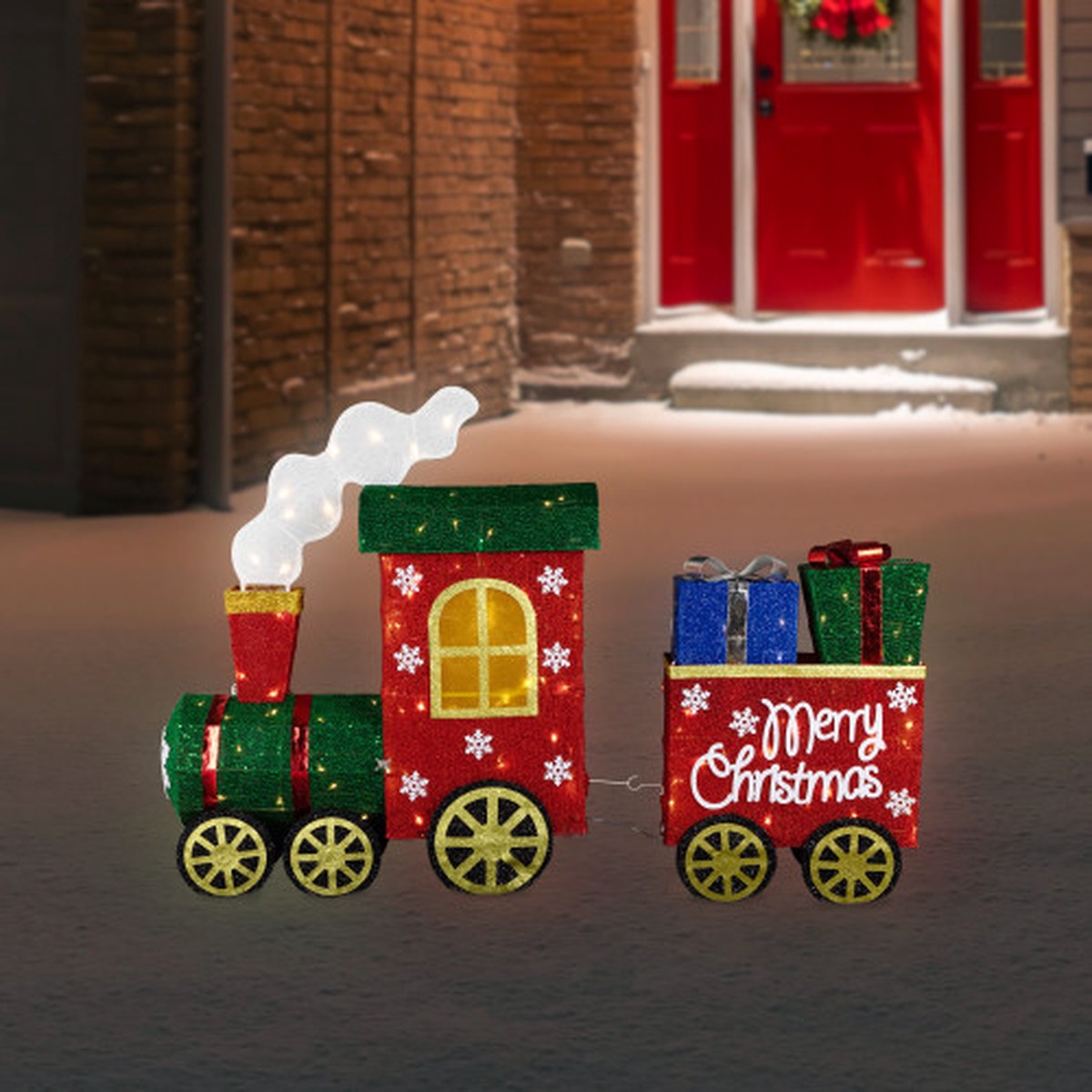 Lighted Train with Presents Outdoor Yard Decoration – 48″ – Red – Warm White LED
