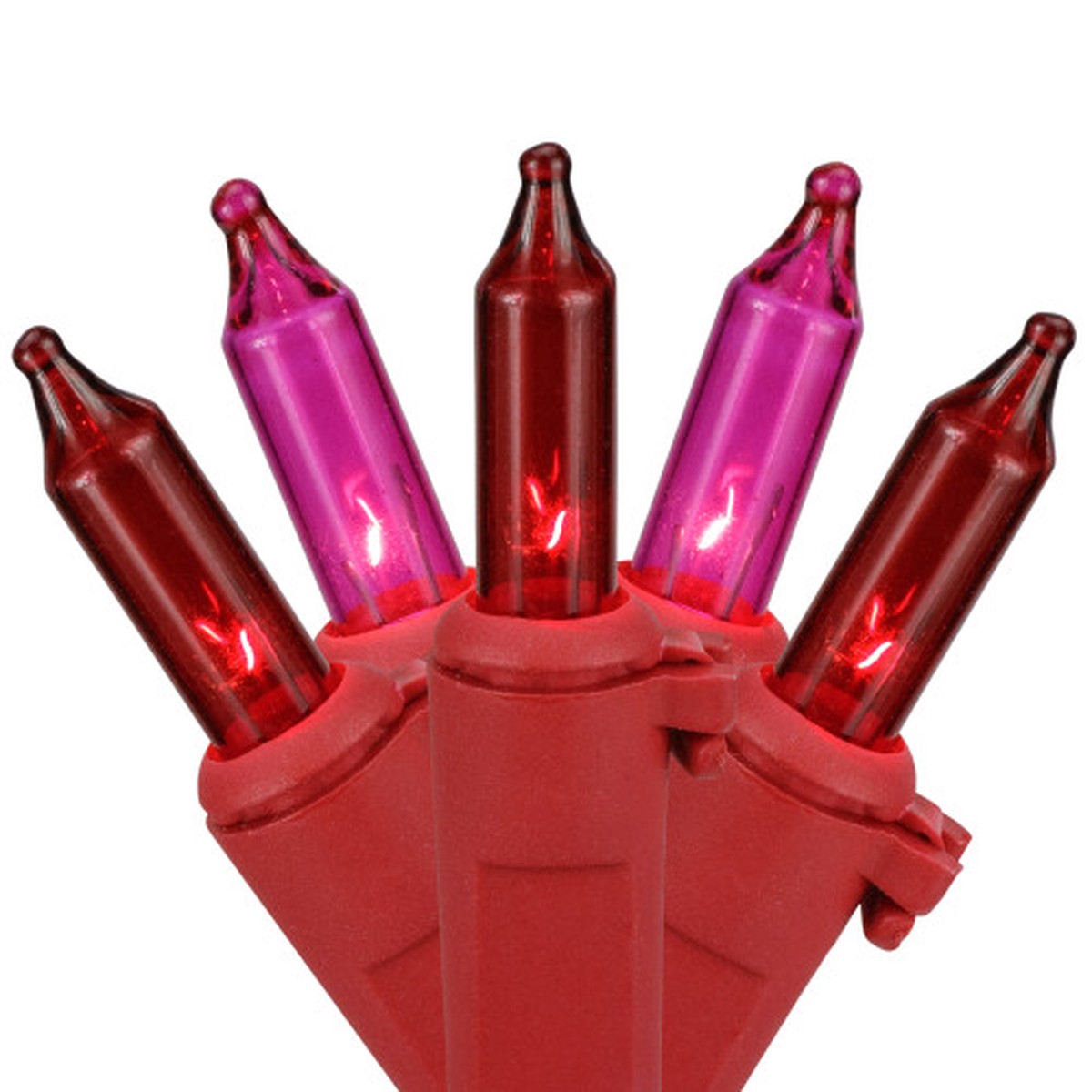 Mini Christmas Light Set – Red and Pink – 2.5″ Spacing – Red Wire – 50ct