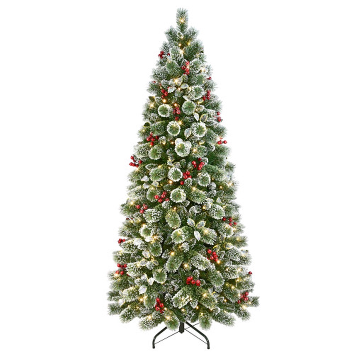Pre-Lit Slim Silverton Pine Snowy Artificial Christmas Tree – 7.5 – Multi Lights