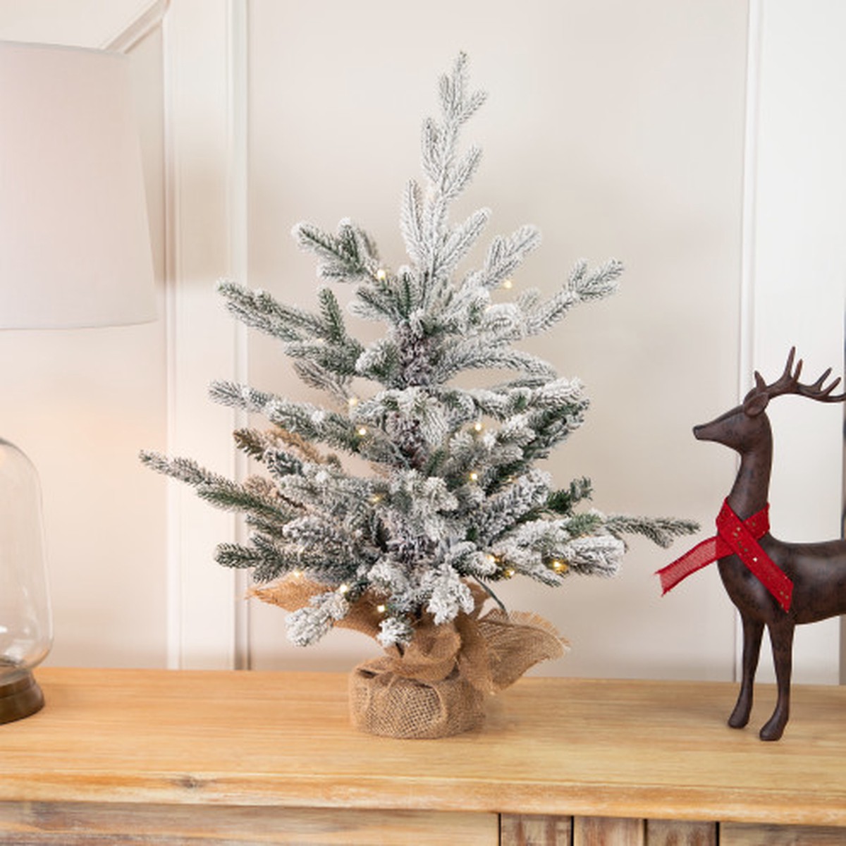Real Touch Pre-Lit B/O Tamarack Pine Artificial Christmas Tree with Burlap - 2' Warm White LED