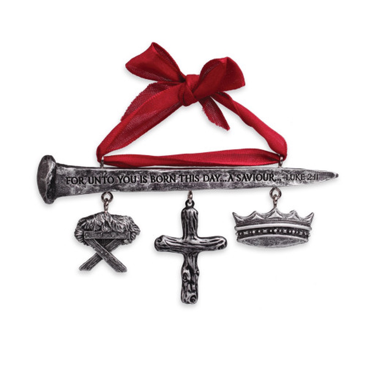 Savior Lord Jesus Hanging Christmas Ornament – 4.75″ – Bronze and Red