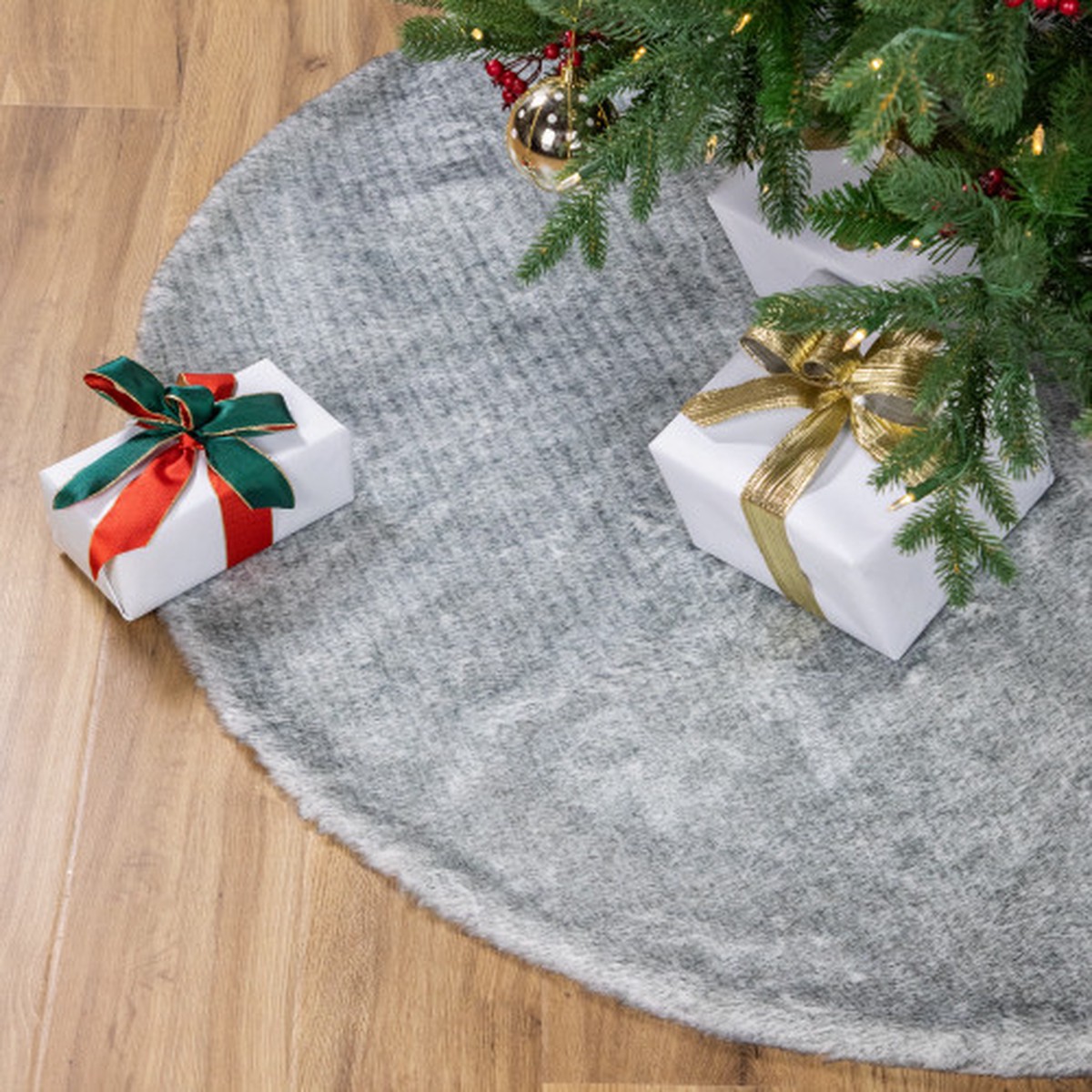 Silver Fox Faux Fur Christmas Tree Skirt - 48"