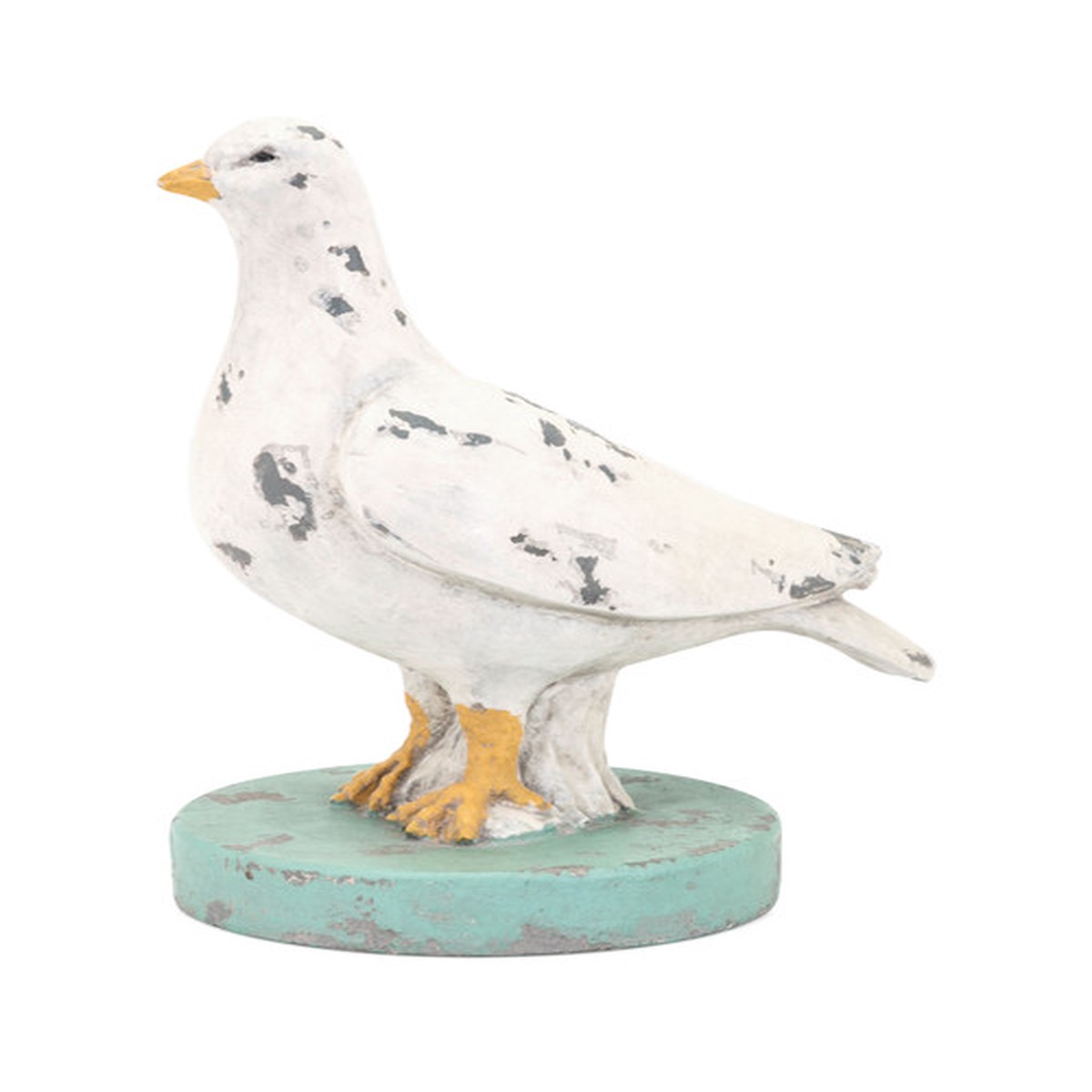 8″ Distressed White and Blue Decorative Bird Statuary With Round Base