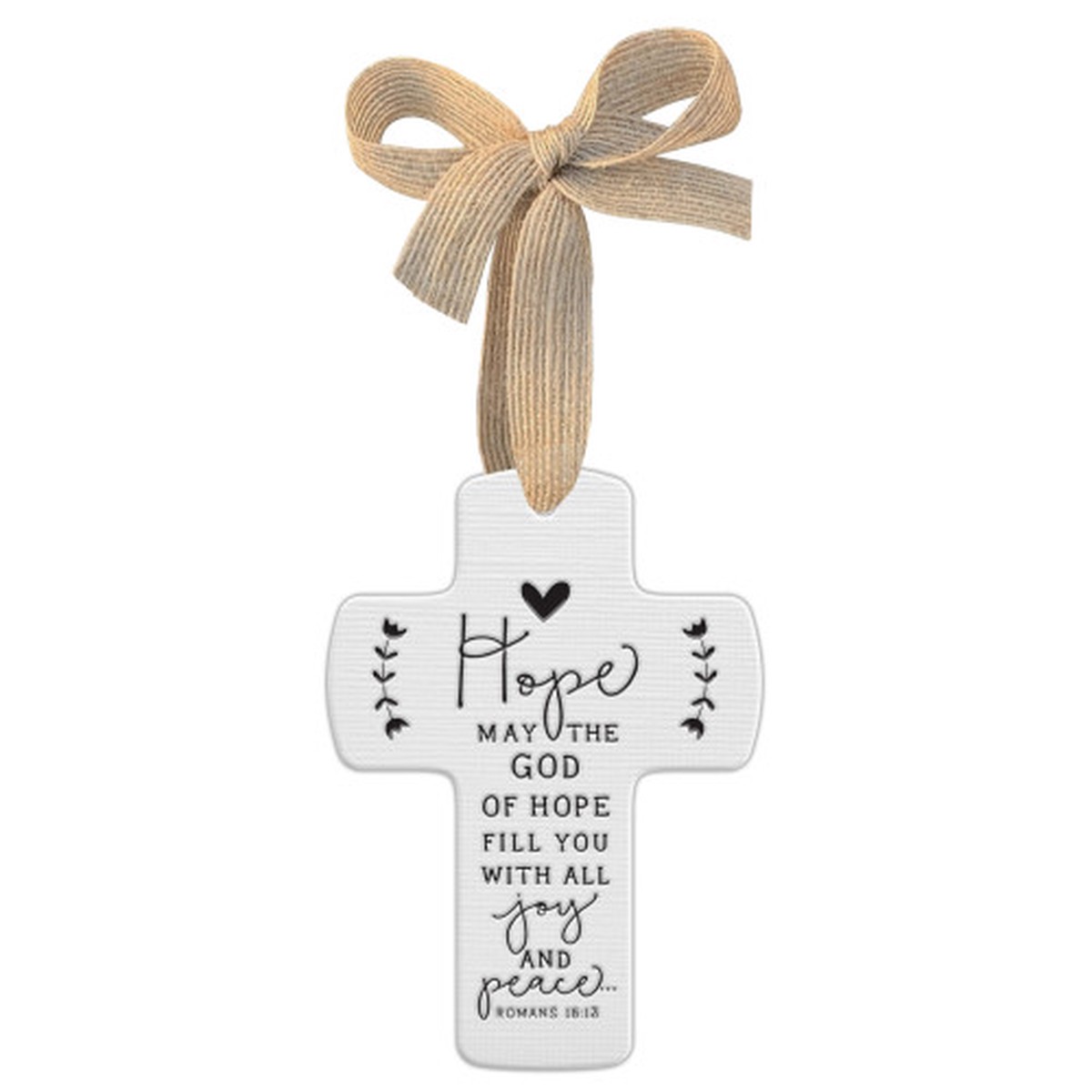 Engraved Hope Ceramic Cross-Shaped Christmas Ornament – 4.5″ – White and Black